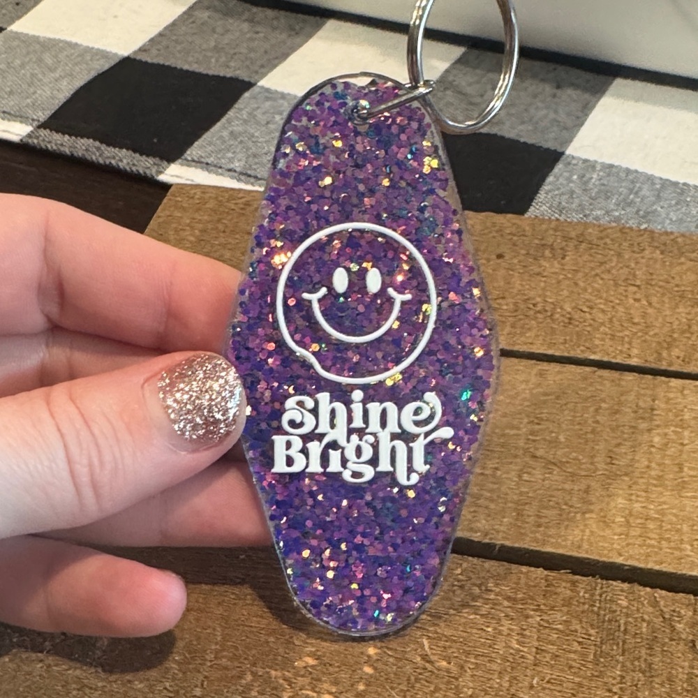 Purple Glitter Keychain with Smiley Face